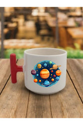 Güneş Sistemi Tasarımlı Kahve Bardağı Seramik Kupa - Seramik Çay, Kahve Hediyelik Bardağı